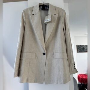 Womens Beige Single-Button Linen Blend Blazer, NWT, Small-Medium